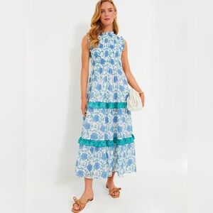 EUC Oliphant Poppy Blue Smocked Maxi Dress